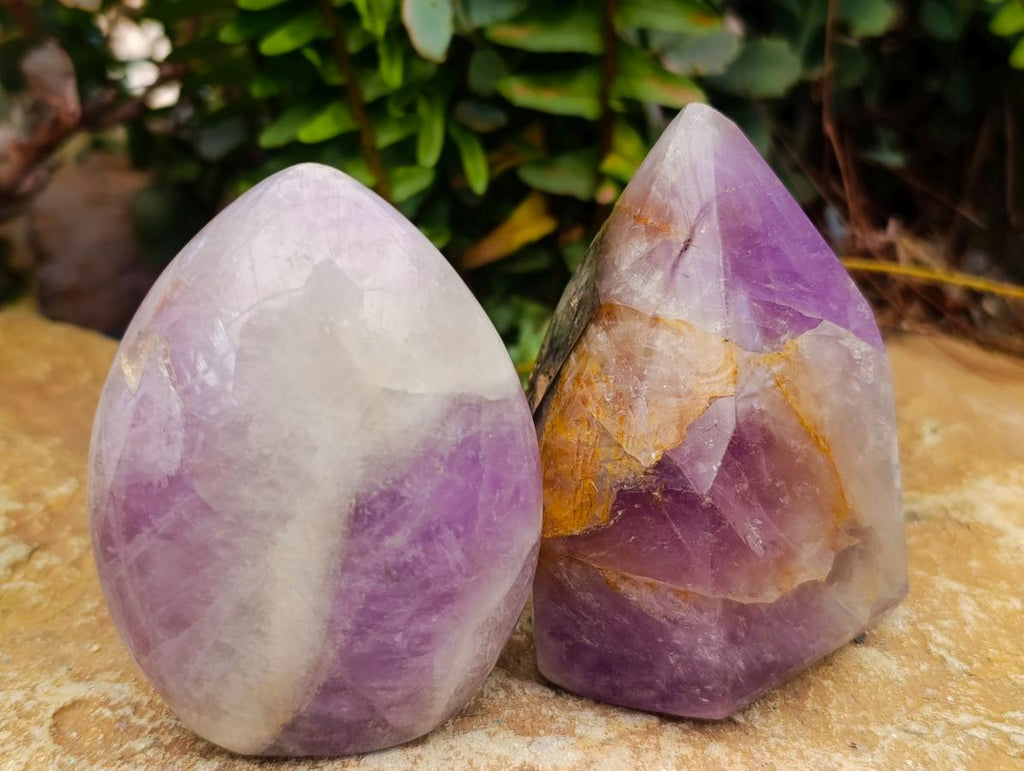Polished Purple Chevron Amethyst Standing Free Forms and a Crystal x 4 From Madagascar - Toprock Gemstones and Minerals 