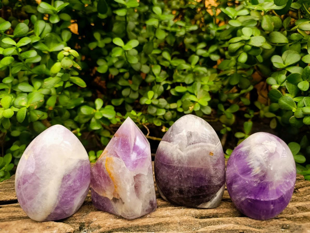 Polished Purple Chevron Amethyst Standing Free Forms and a Crystal x 4 From Madagascar - Toprock Gemstones and Minerals 