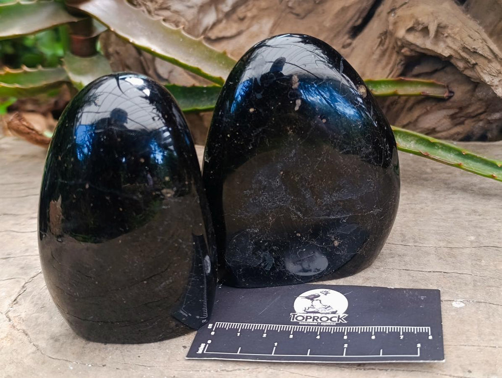 Polished Black Tourmaline Standing Free Forms x 4 From Madagascar - Toprock Gemstones and Minerals 