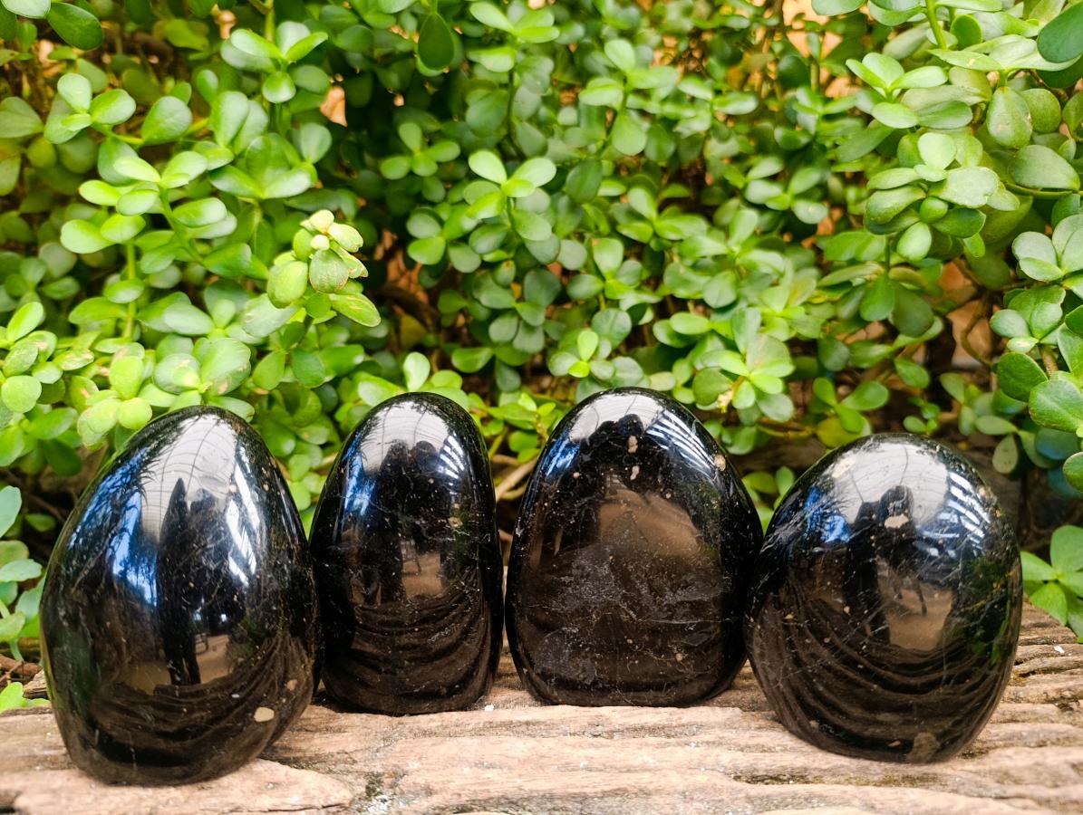 Polished Black Tourmaline Standing Free Forms x 4 From Madagascar - Toprock Gemstones and Minerals 