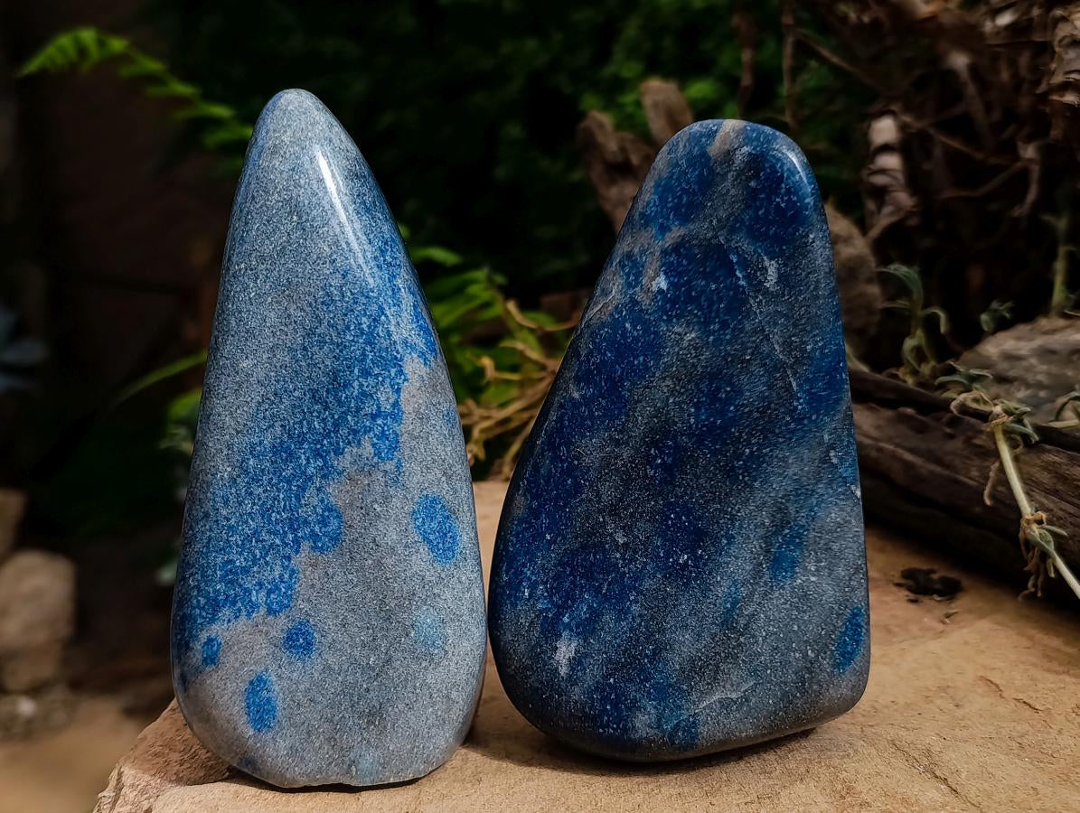 Polished Blue Spotted Spinel in Quartz Standing Free Forms x 2 From Madagascar - Toprock Gemstones and Minerals 