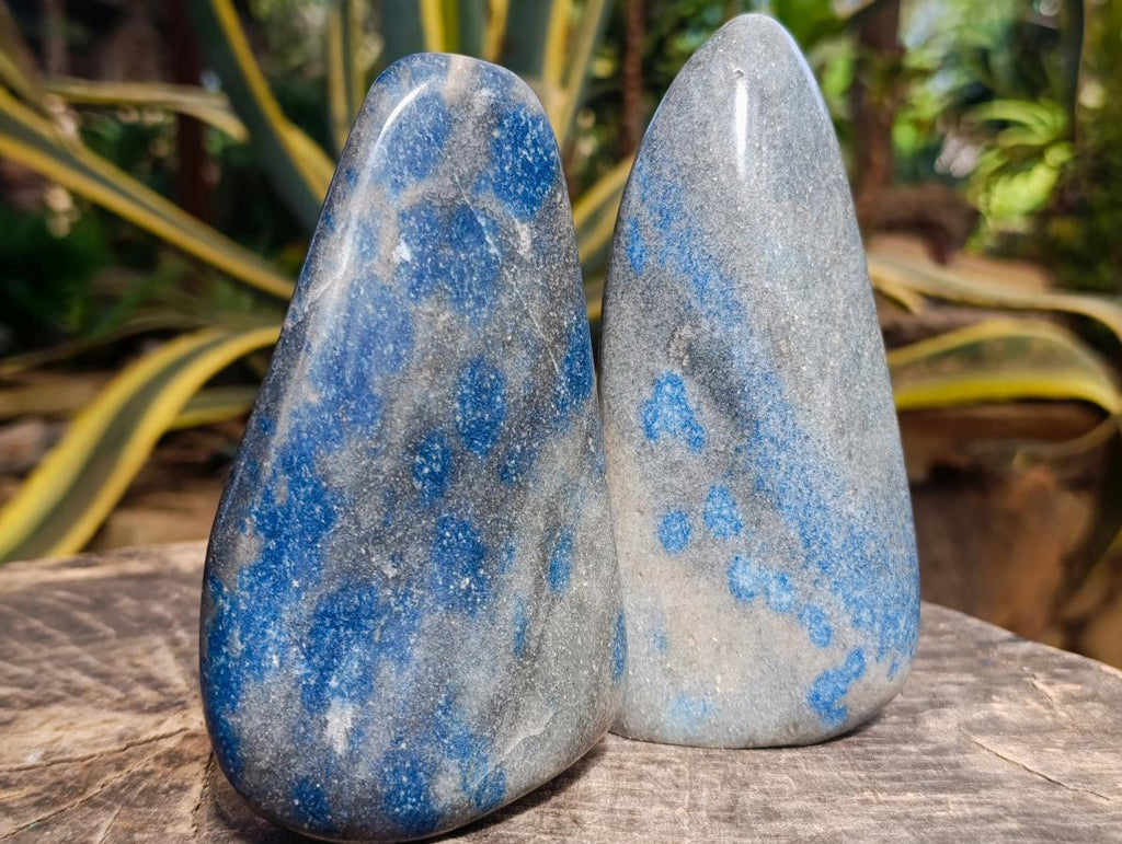 Polished Blue Spotted Spinel in Quartz Standing Free Forms x 2 From Madagascar - Toprock Gemstones and Minerals 