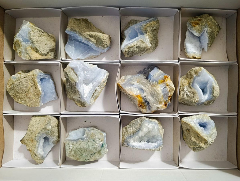 Natural Blue Lace Agate Geode Specimens x 12 From Nsanje, Malawi - Toprock Gemstones and Minerals 