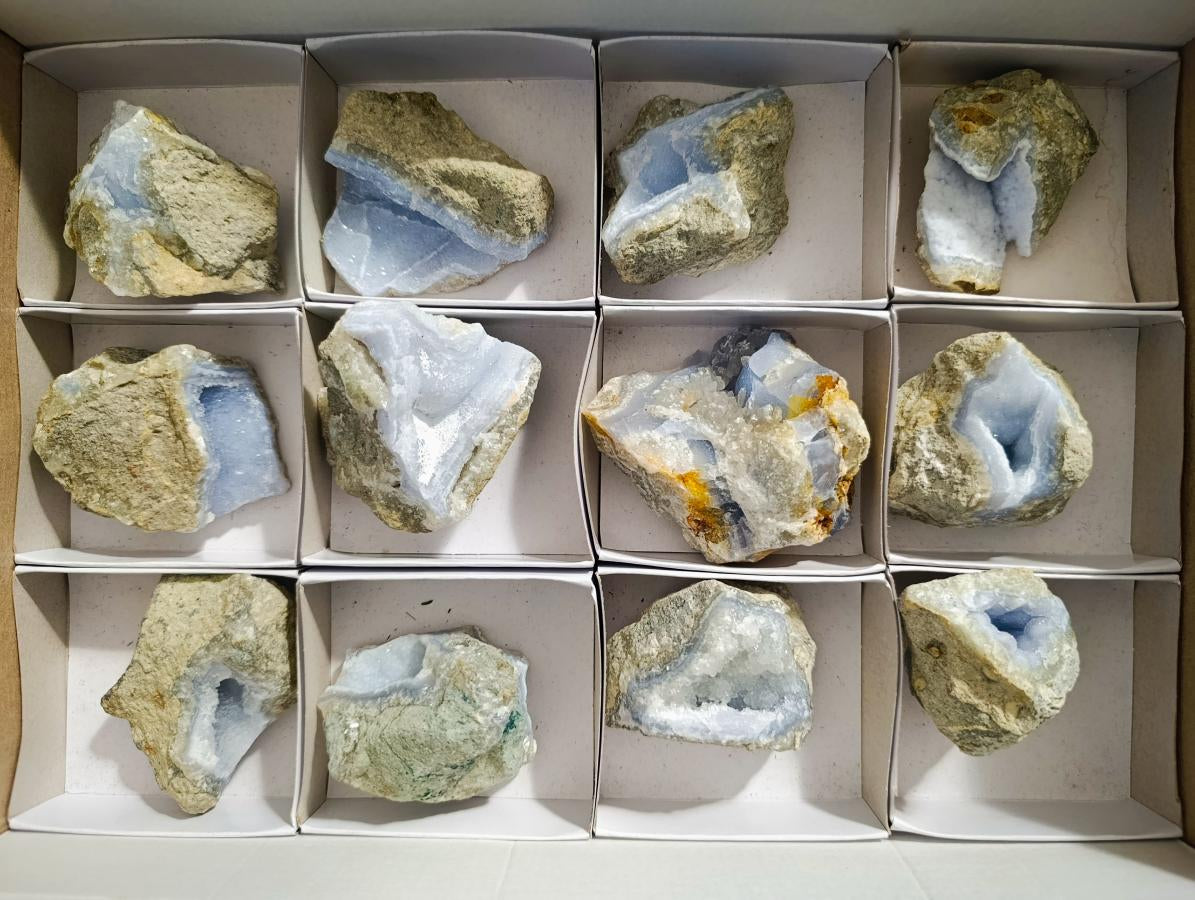 Natural Blue Lace Agate Geode Specimens x 12 From Nsanje, Malawi - Toprock Gemstones and Minerals 