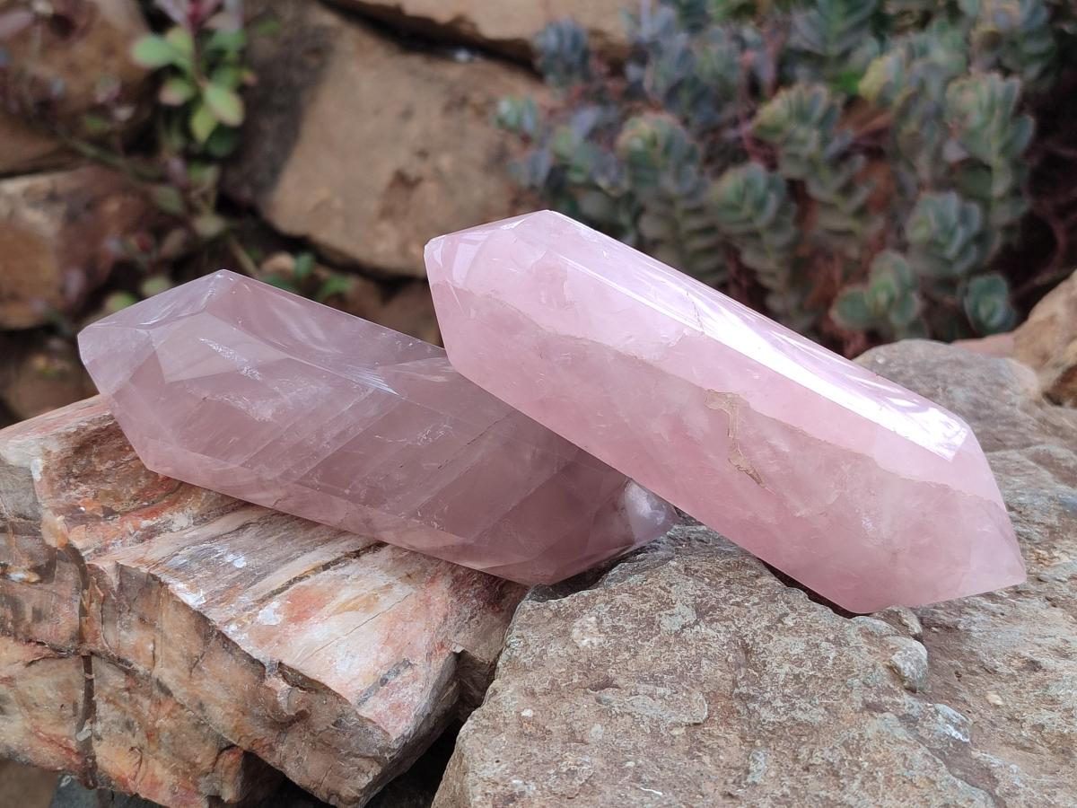 Polished Double Terminated Gemmy Rose Quartz Crystals x 4 From Madagascar - Toprock Gemstones and Minerals 