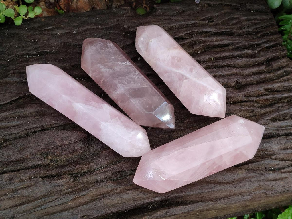 Polished Double Terminated Gemmy Rose Quartz Crystals x 4 From Madagascar - Toprock Gemstones and Minerals 