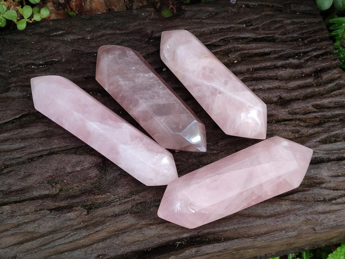 Polished Double Terminated Gemmy Rose Quartz Crystals x 4 From Madagascar - Toprock Gemstones and Minerals 