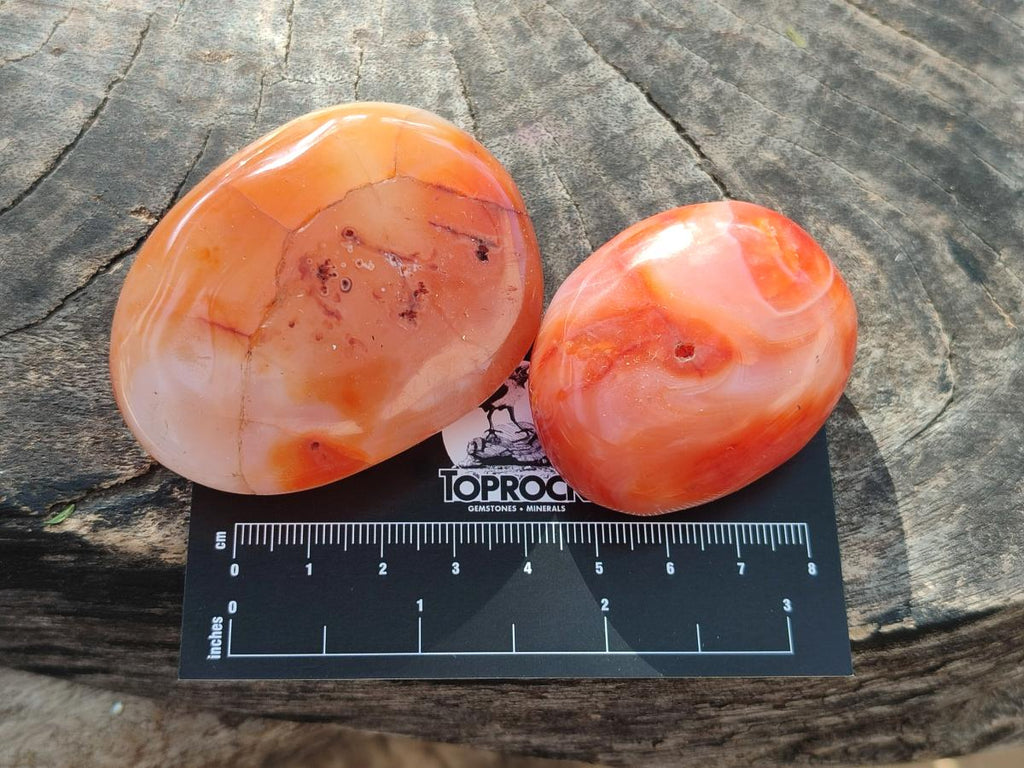 Polished Carnelian Agate Gemstone Galets x 24 From Madagascar - Toprock Gemstones and Minerals 