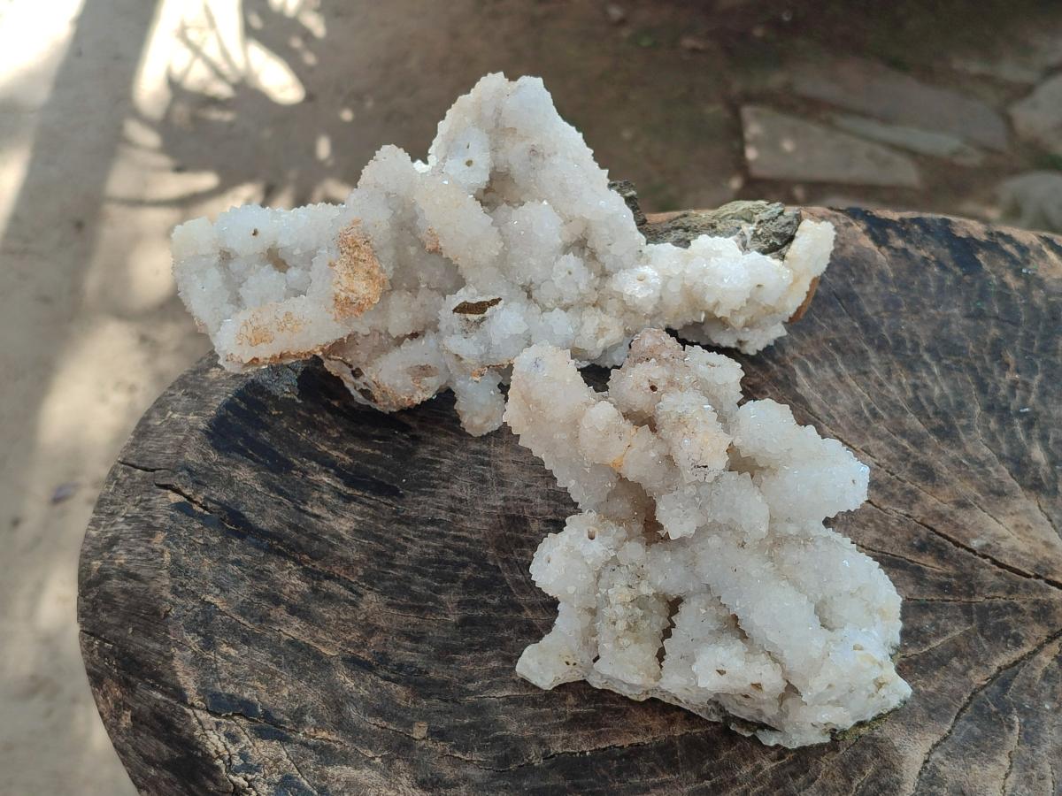 Natural Drusy Snow Finger Quartz Coated Clusters x 2 From Albert's Mountain, Lesotho - Toprock Gemstones and Minerals 