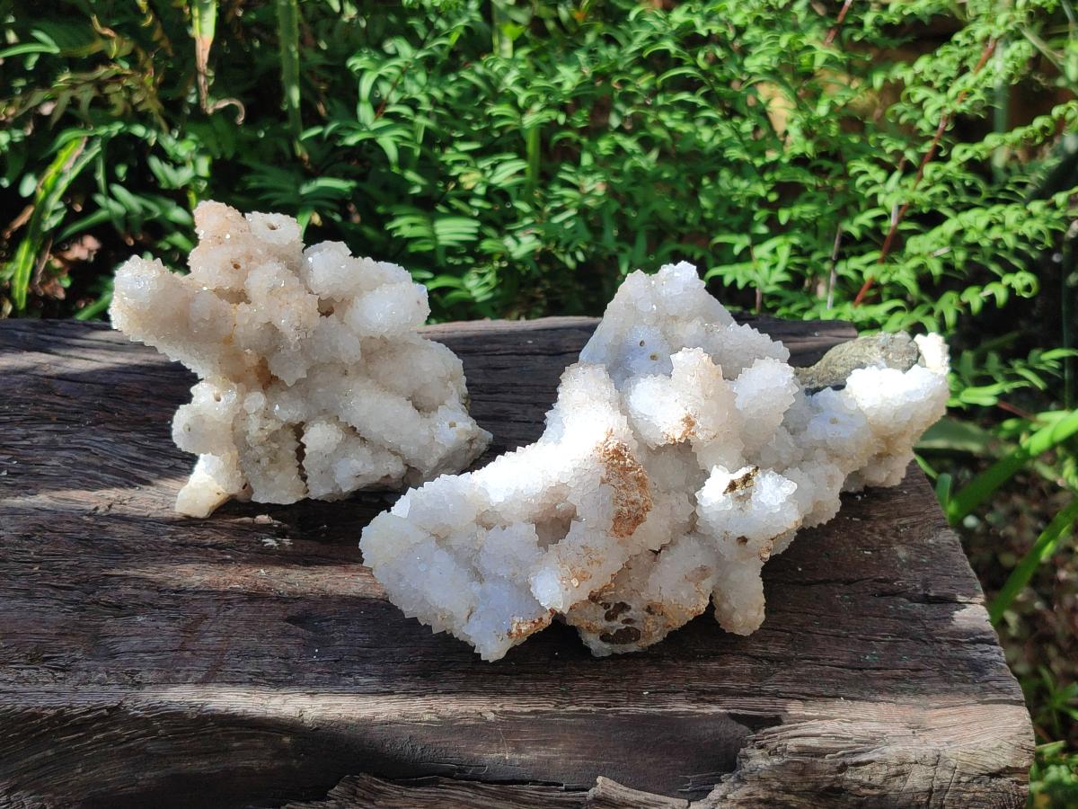 Natural Drusy Snow Finger Quartz Coated Clusters x 2 From Albert's Mountain, Lesotho - Toprock Gemstones and Minerals 