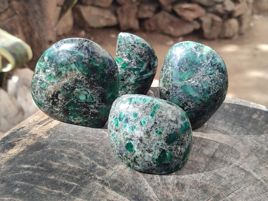 Polished Emerald Mica 'Mutokolite' Standing Free Forms x 4 From Mutoko, Zimbabwe - Toprock Gemstones and Minerals 