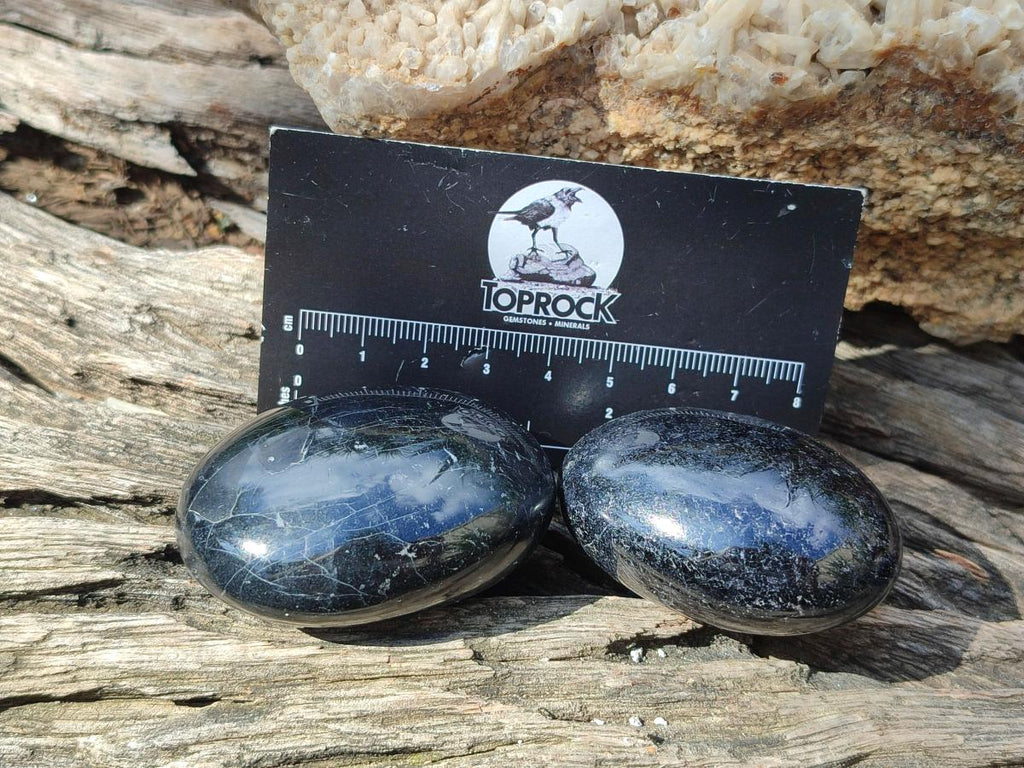 Polished Black Tourmaline Galets x 12 From Madagascar - Toprock Gemstones and Minerals 