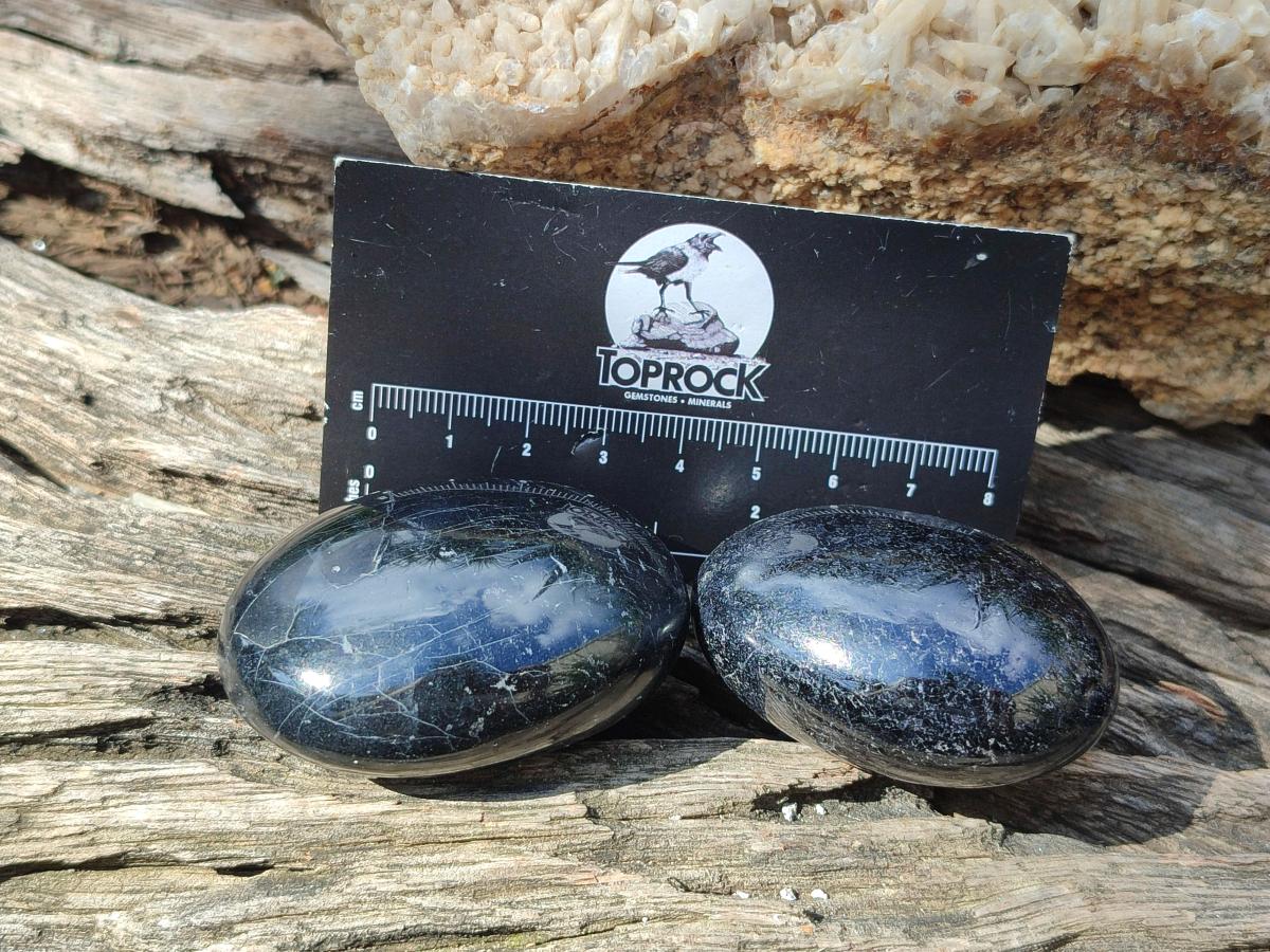 Polished Black Tourmaline Galets x 12 From Madagascar - Toprock Gemstones and Minerals 
