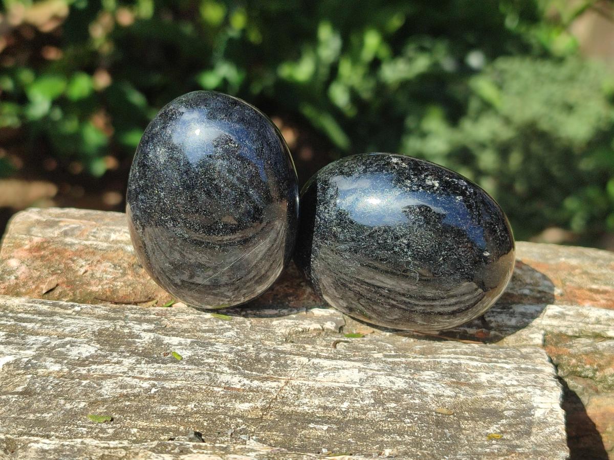 Polished Black Tourmaline Galets x 12 From Madagascar - Toprock Gemstones and Minerals 