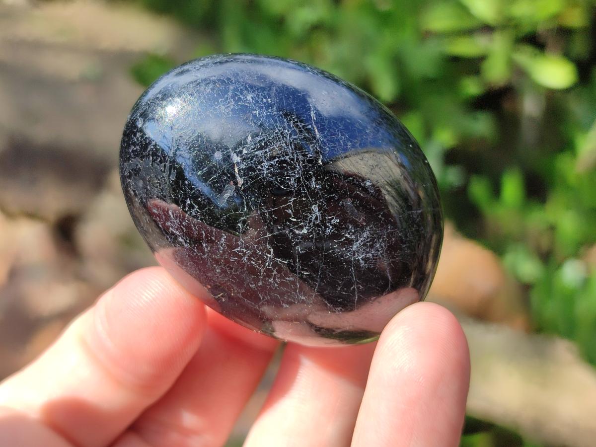 Polished Black Tourmaline Galets x 12 From Madagascar - Toprock Gemstones and Minerals 