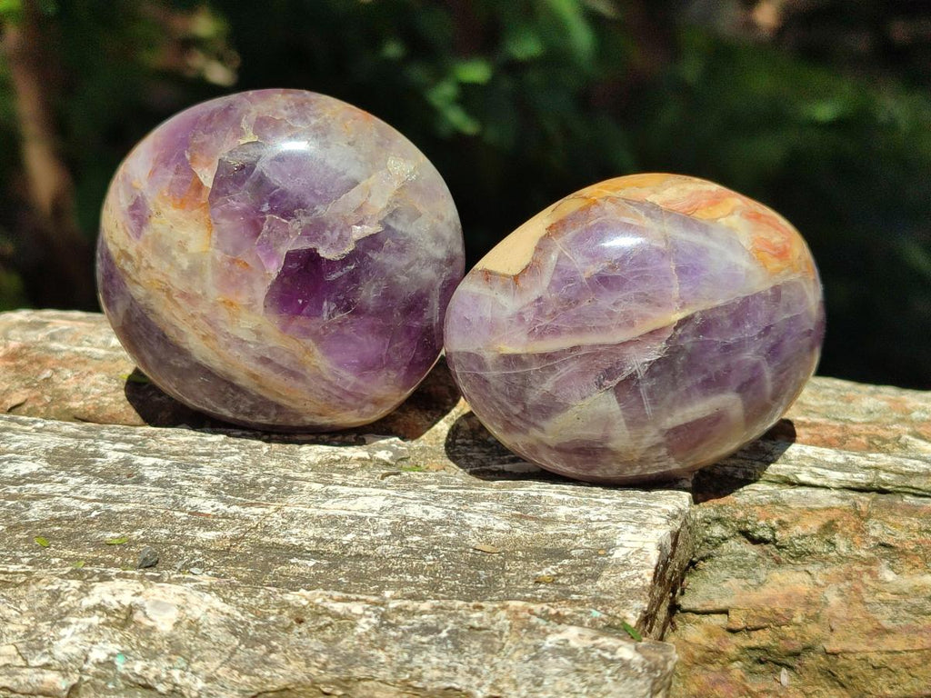 Polished Chevron Amethyst Galets x 24 From Madagascar - Toprock Gemstones and Minerals 