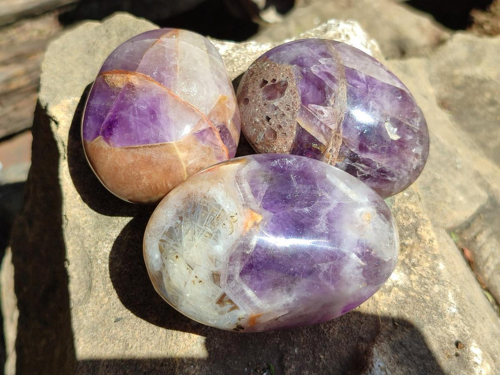 Polished Chevron Amethyst Galets x 24 From Madagascar - Toprock Gemstones and Minerals 