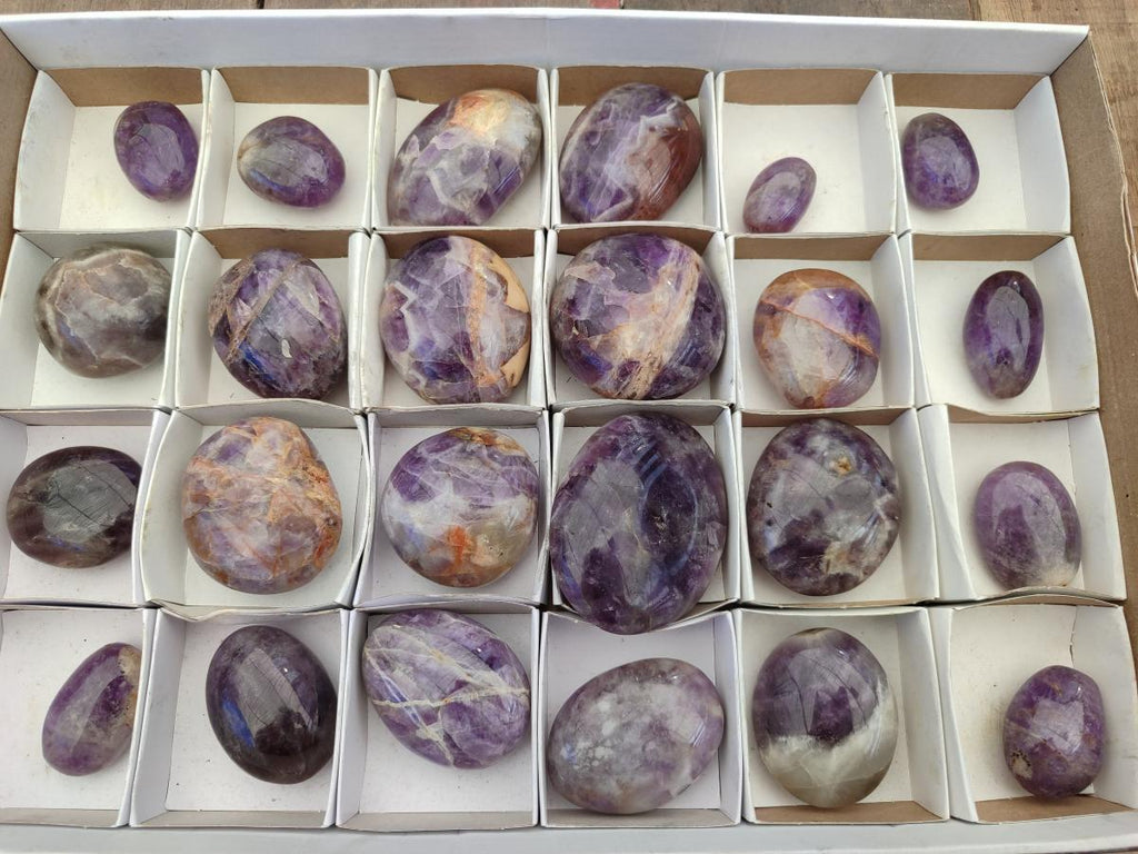 Polished Chevron Amethyst Galets x 24 From Madagascar - Toprock Gemstones and Minerals 