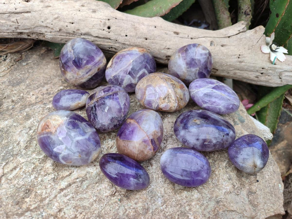 Polished Chevron Amethyst Galets x 24 From Madagascar - Toprock Gemstones and Minerals 