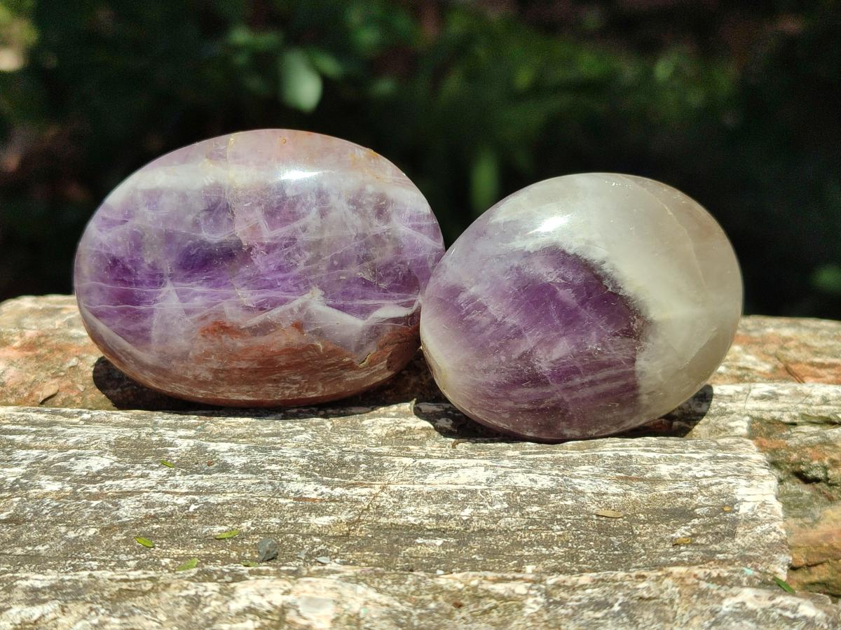 Polished Chevron Amethyst Galets x 24 From Madagascar - Toprock Gemstones and Minerals 