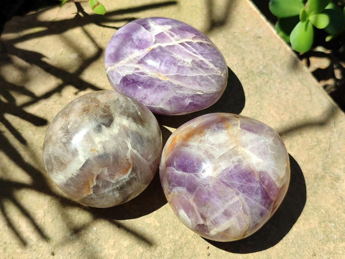 Polished Chevron Amethyst Galets x 24 From Madagascar - Toprock Gemstones and Minerals 