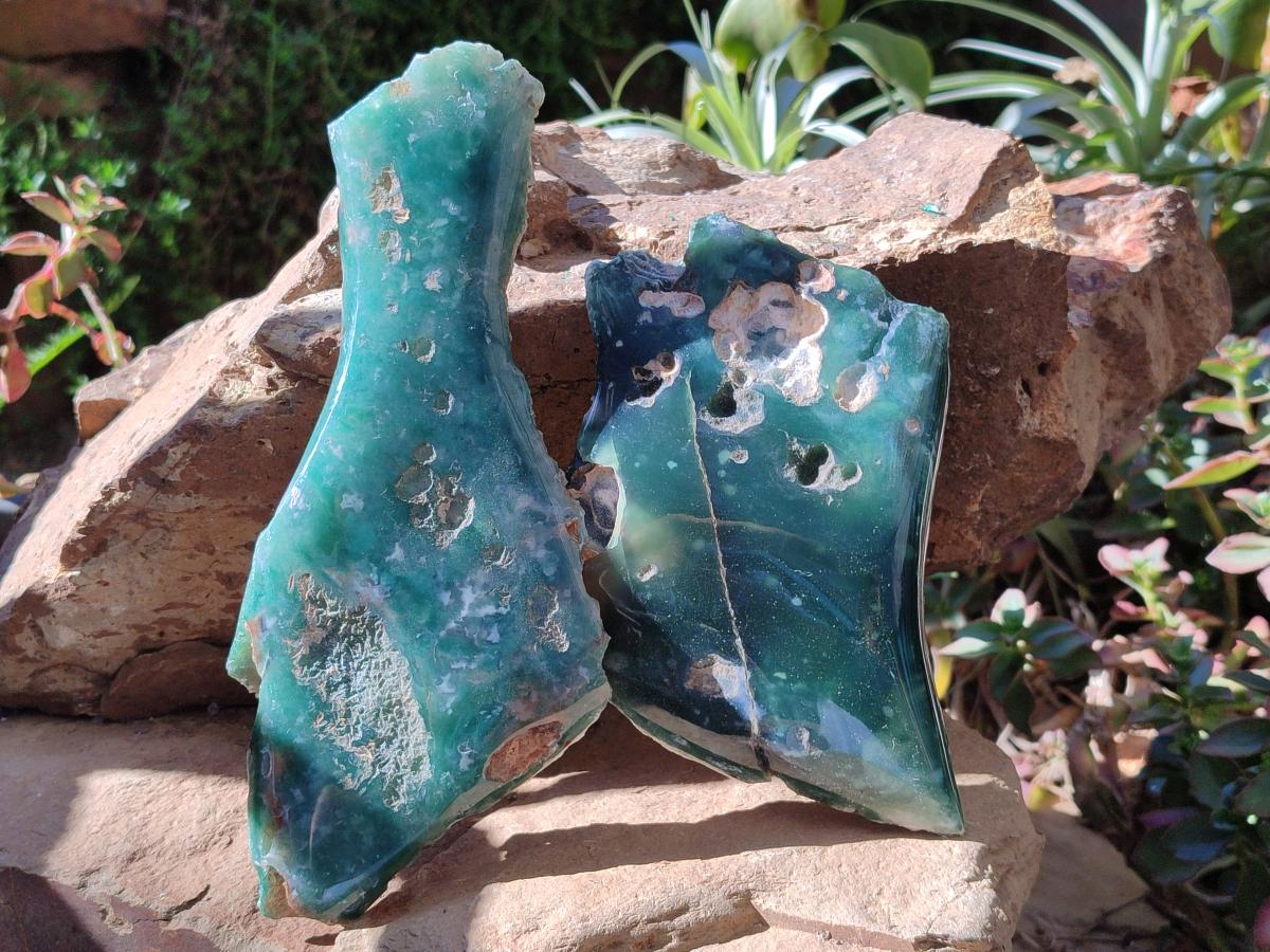 Polished On One Side Mtorolite Chrysoprase Plates x 2 From Mutorashanga, Zimbabwe - Toprock Gemstones and Minerals 