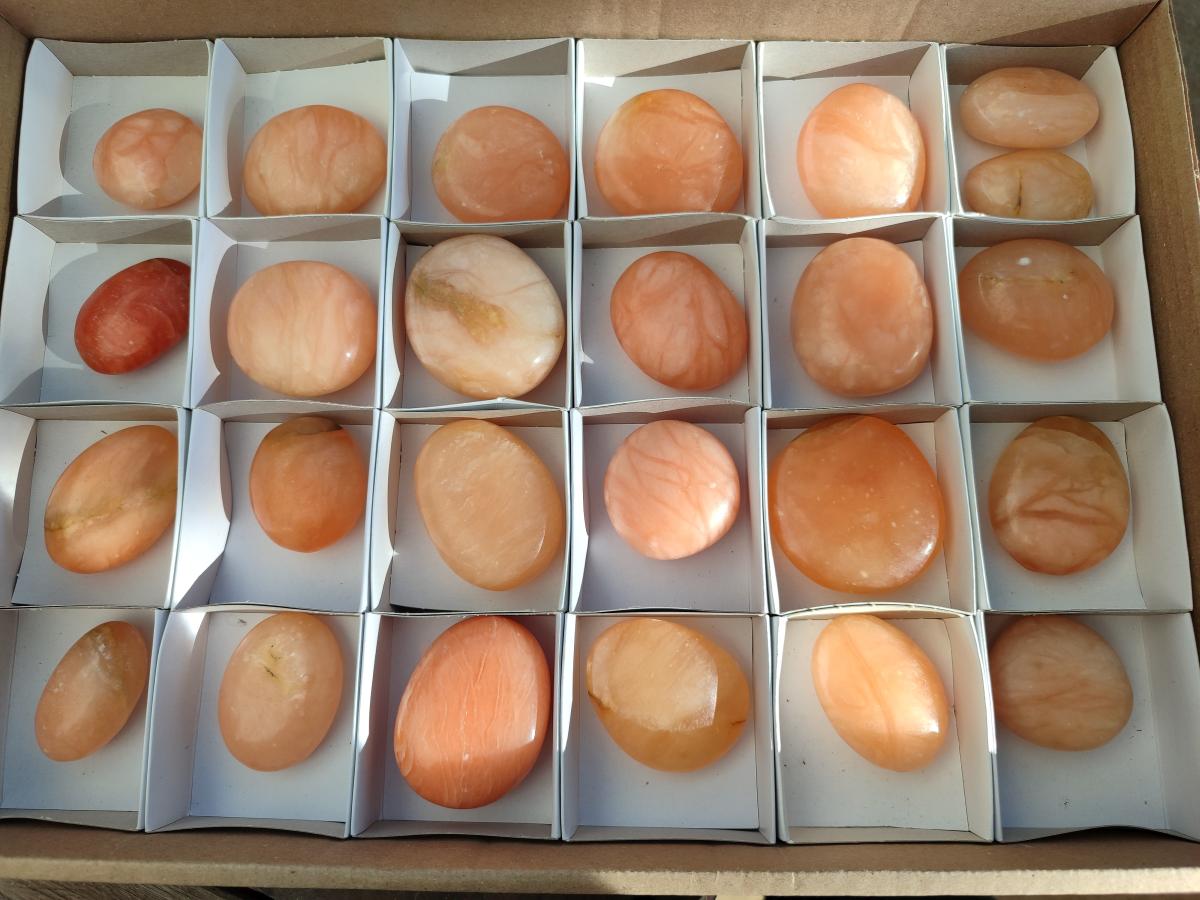 Polished Orange Twist Calcite Galets x 25 From Maevantanana, Madagascar - Toprock Gemstones and Minerals 