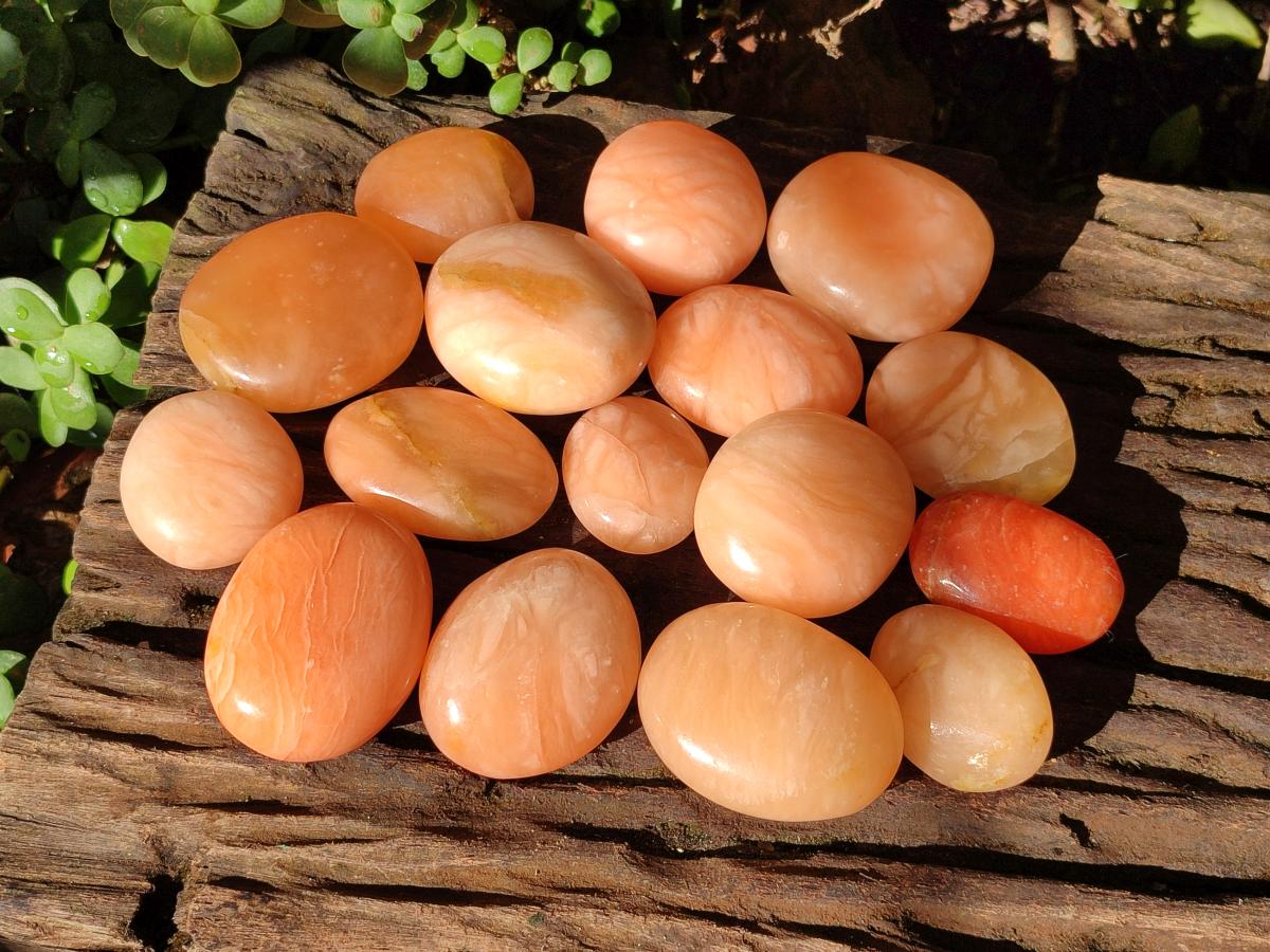 Polished Orange Twist Calcite Galets x 25 From Maevantanana, Madagascar - Toprock Gemstones and Minerals 