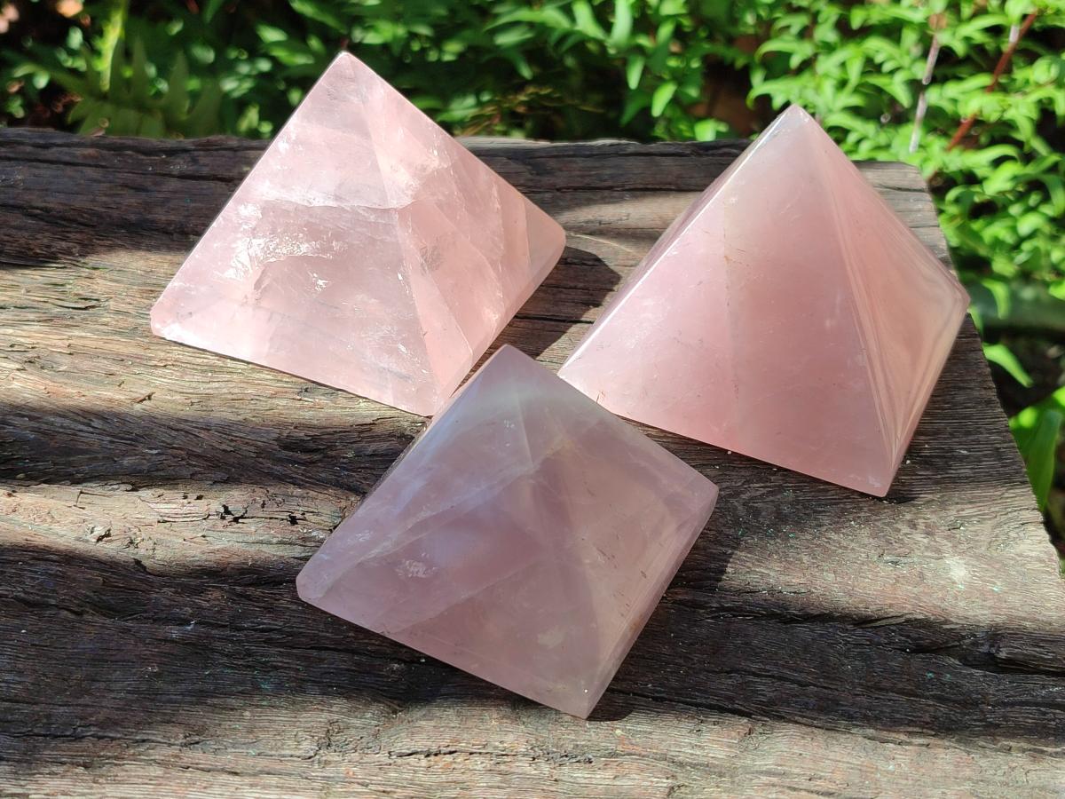 Polished Gemmy Rose Quartz Pyramids x 5 From Madagascar - Toprock Gemstones and Minerals 