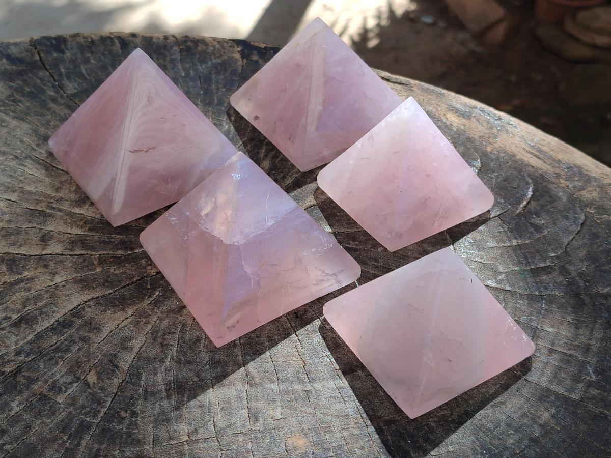 Polished Gemmy Rose Quartz Pyramids x 5 From Madagascar - Toprock Gemstones and Minerals 