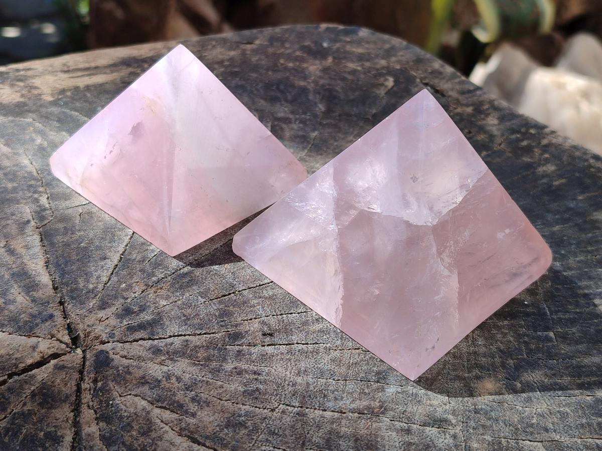 Polished Gemmy Rose Quartz Pyramids x 5 From Madagascar - Toprock Gemstones and Minerals 