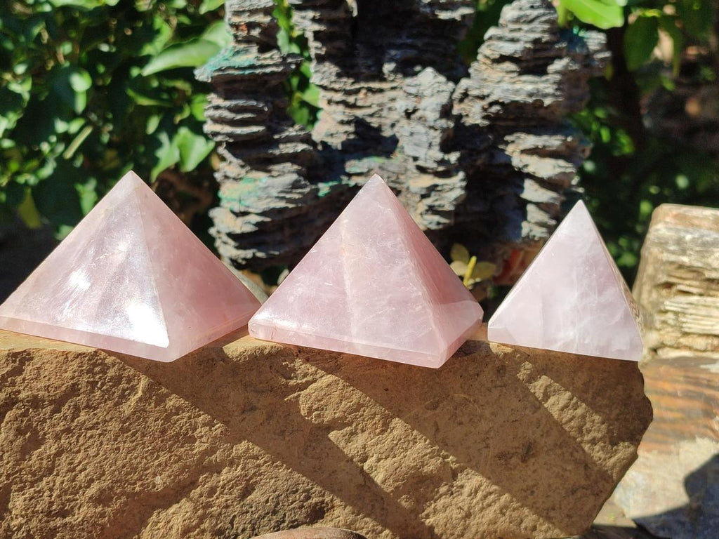Polished Gemmy Rose Quartz Pyramids x 5 From Madagascar - Toprock Gemstones and Minerals 