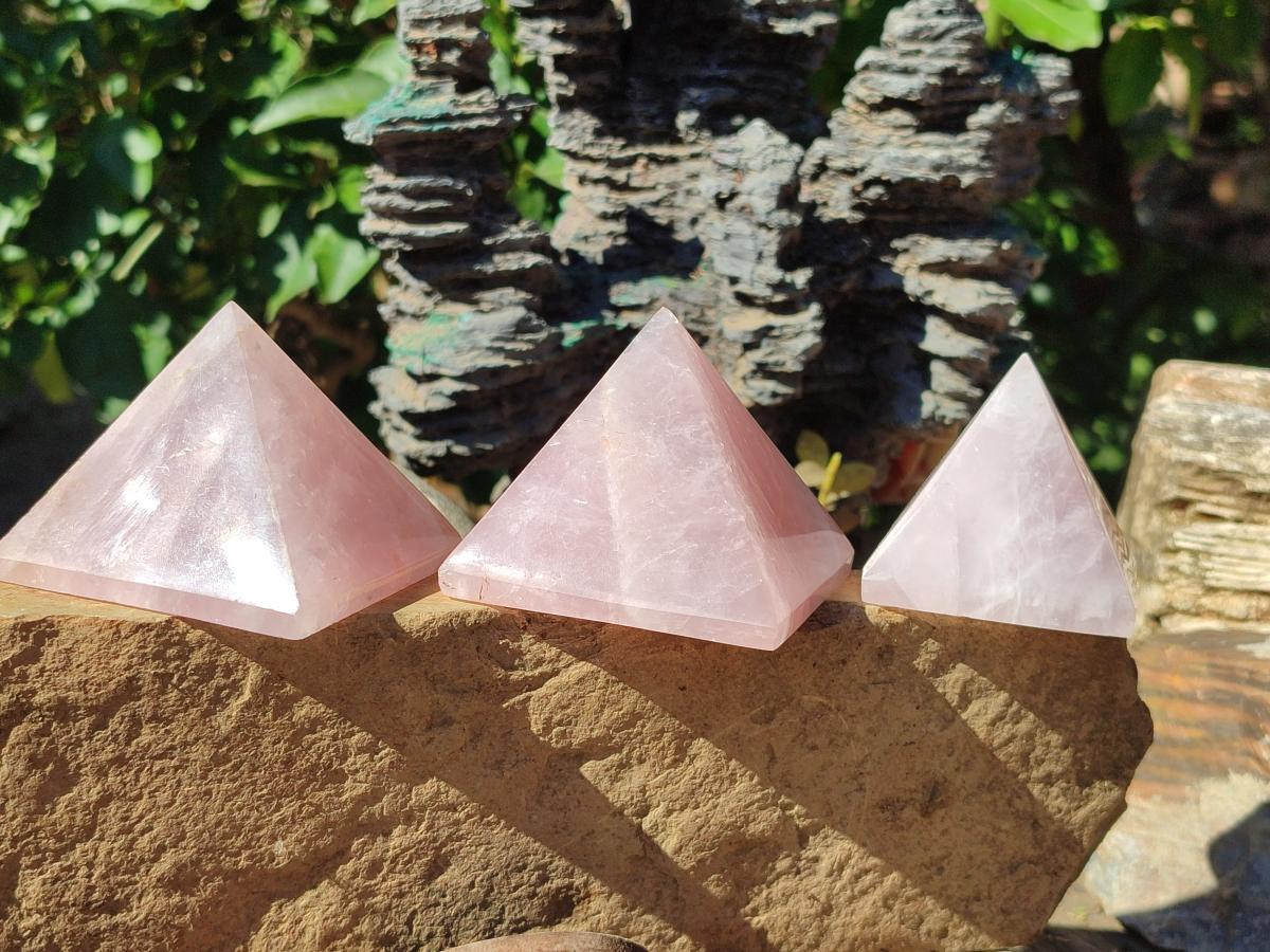 Polished Gemmy Rose Quartz Pyramids x 5 From Madagascar - Toprock Gemstones and Minerals 