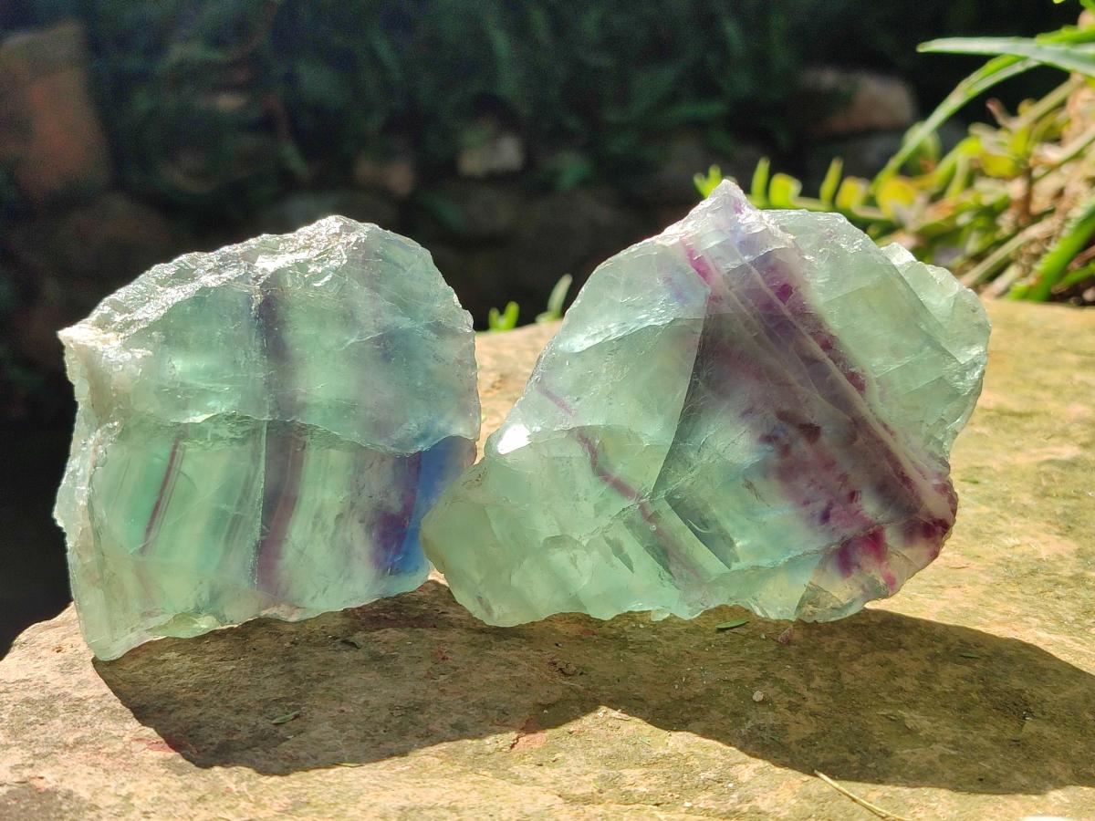 Polished On One Side Watermelon Fluorite Specimens x 6 From Uis, Namibia - Toprock Gemstones and Minerals 