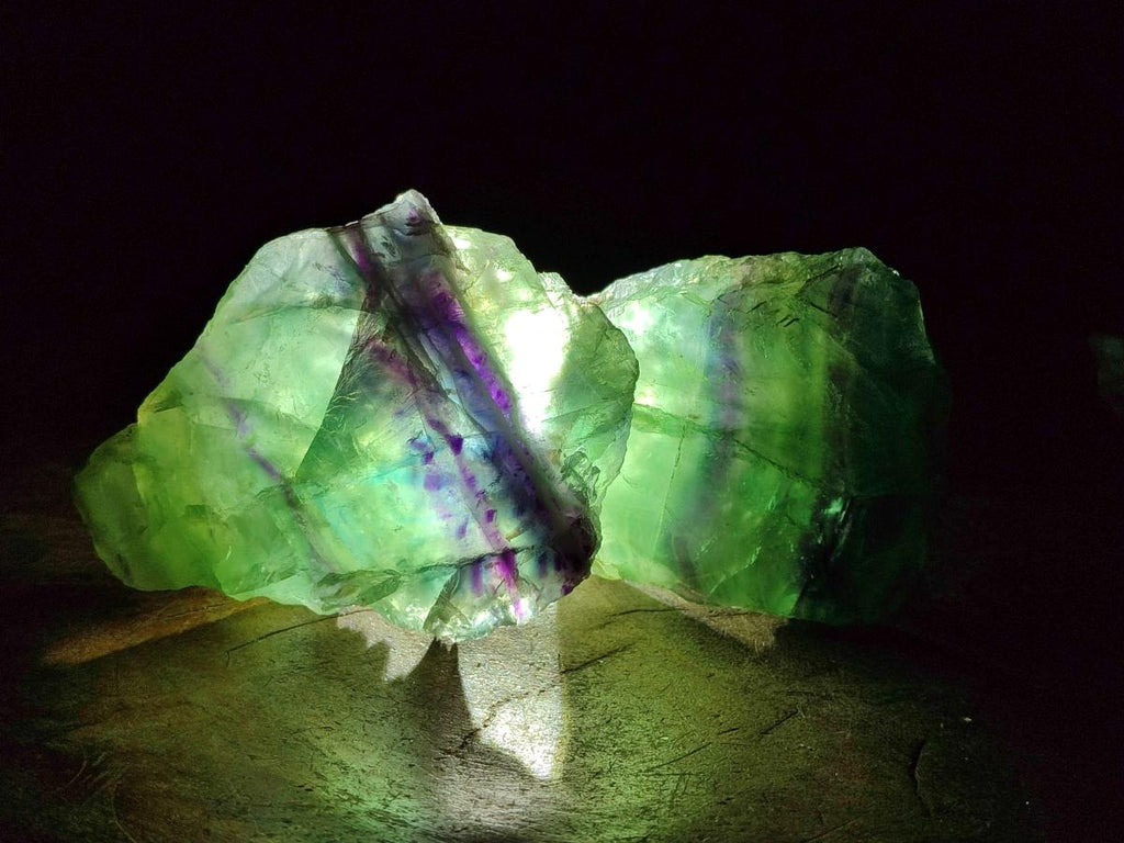 Polished On One Side Watermelon Fluorite Specimens x 6 From Uis, Namibia - Toprock Gemstones and Minerals 