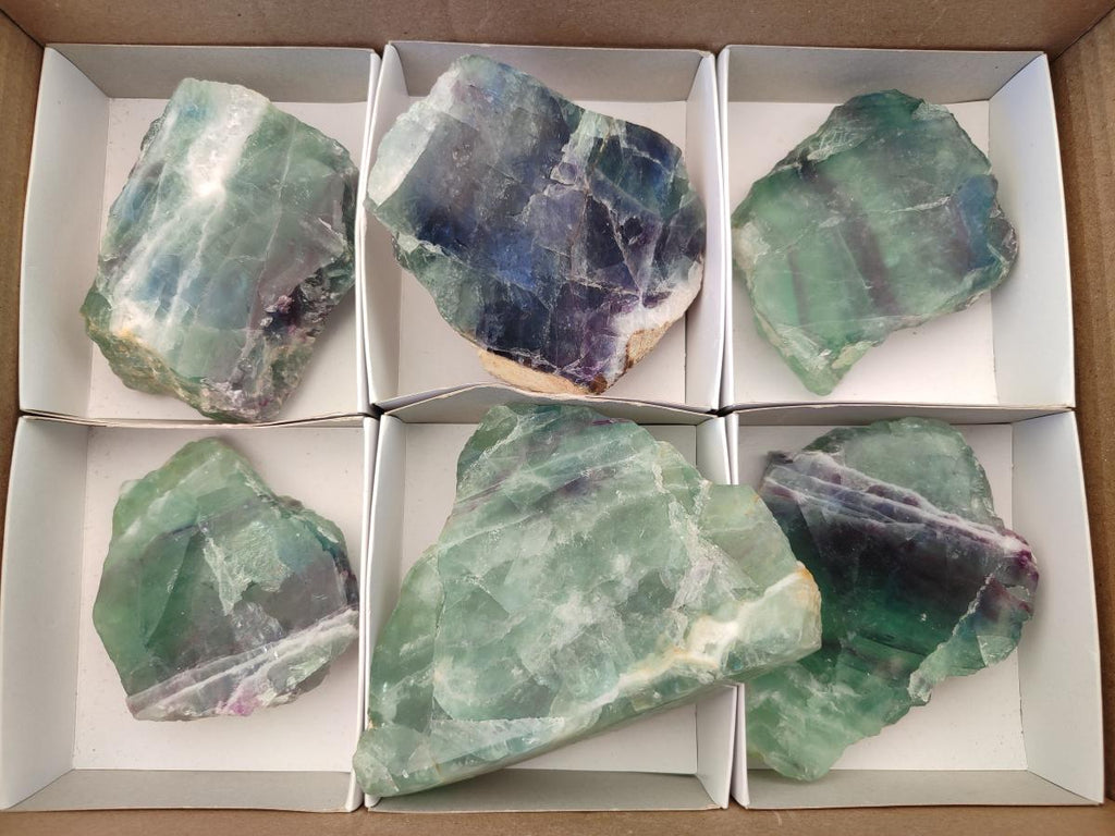 Polished On One Side Watermelon Fluorite Specimens x 6 From Uis, Namibia - Toprock Gemstones and Minerals 