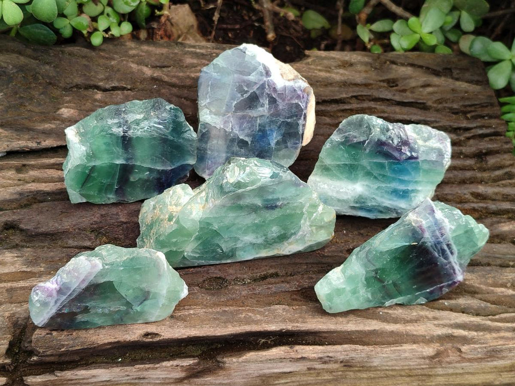 Polished On One Side Watermelon Fluorite Specimens x 6 From Uis, Namibia - Toprock Gemstones and Minerals 