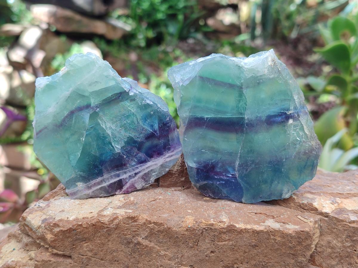 Polished On One Side Watermelon Fluorite Specimens x 6 From Uis, Namibia - Toprock Gemstones and Minerals 