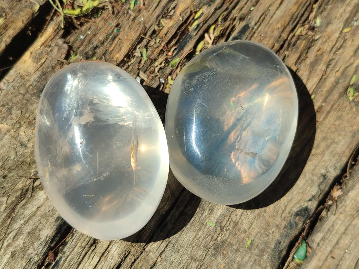 Polished Girasol Pearl Quartz Palm Stones x 31 From Ambatondrazaka, Madagascar - Toprock Gemstones and Minerals 
