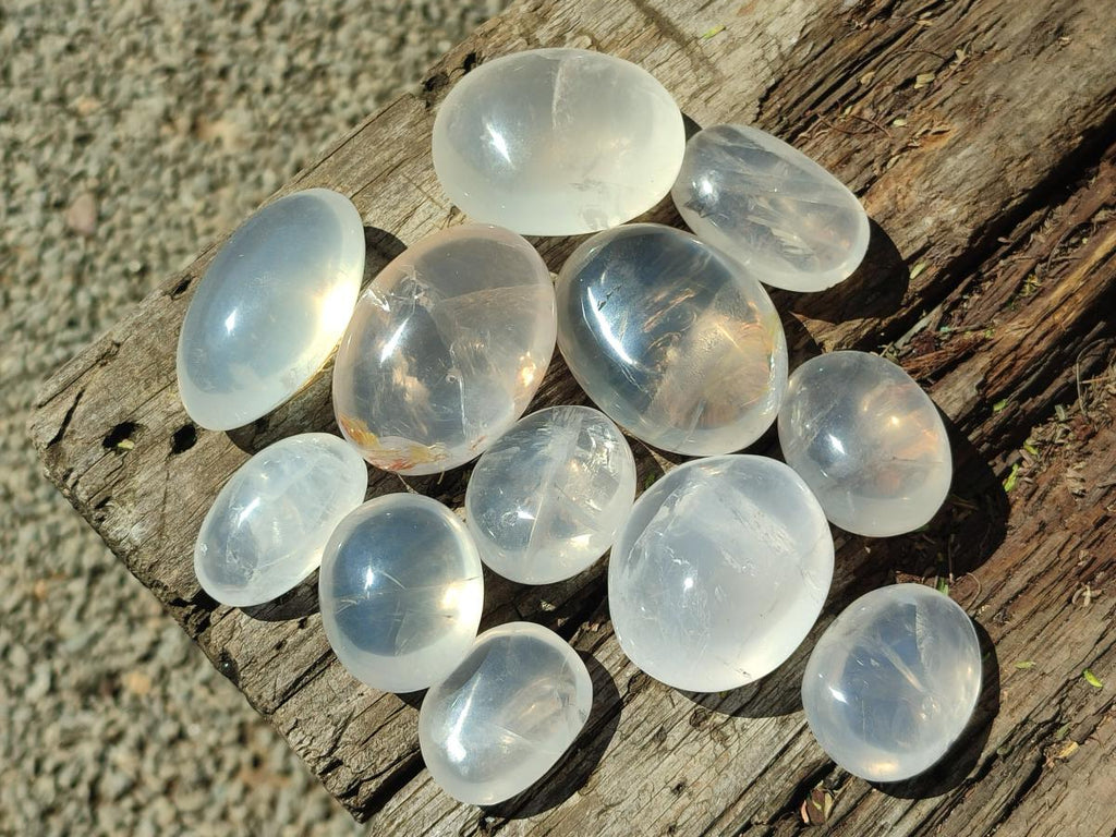 Polished Girasol Pearl Quartz Palm Stones x 31 From Ambatondrazaka, Madagascar - Toprock Gemstones and Minerals 