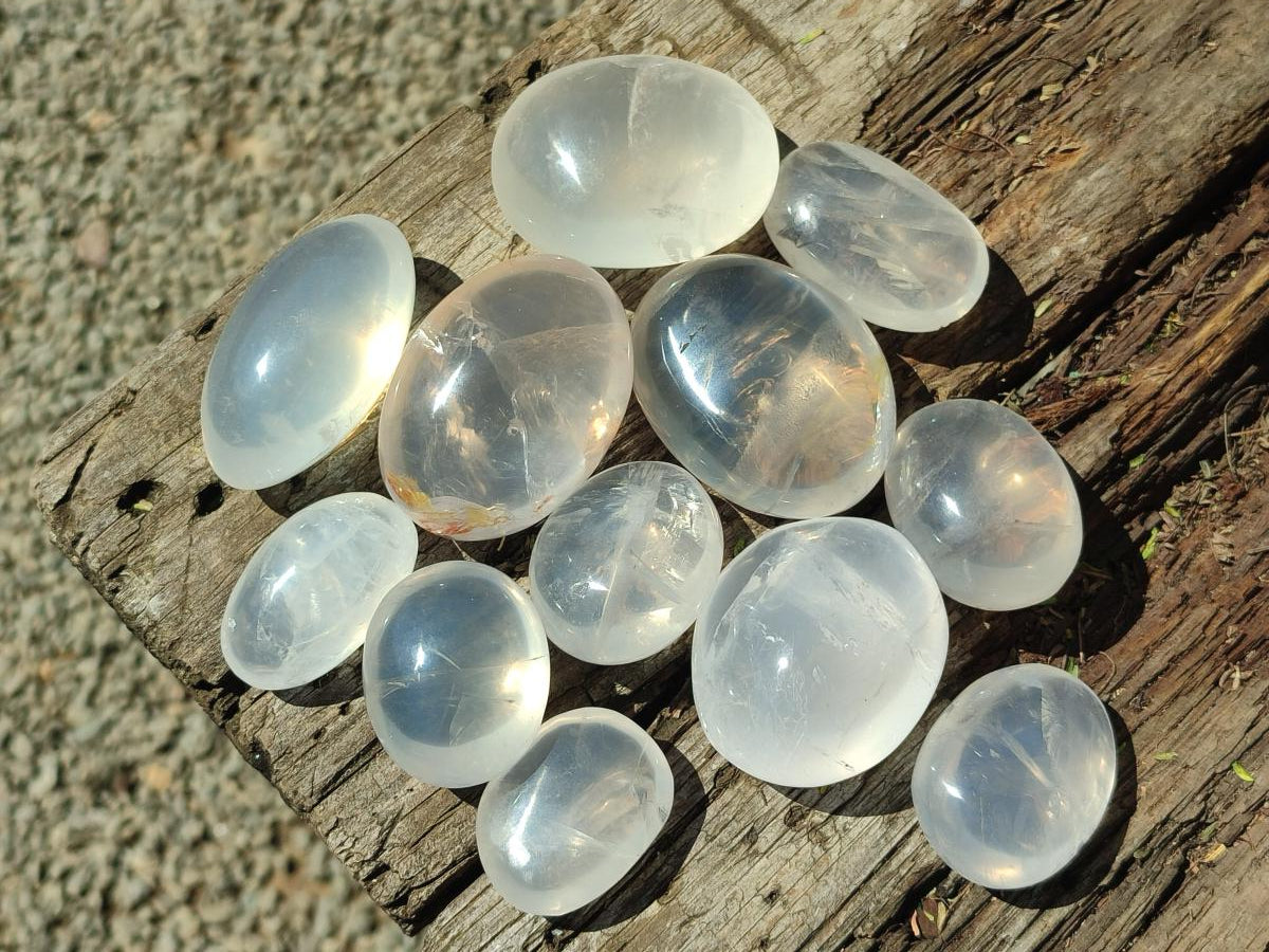 Polished Girasol Pearl Quartz Palm Stones x 31 From Ambatondrazaka, Madagascar - Toprock Gemstones and Minerals 