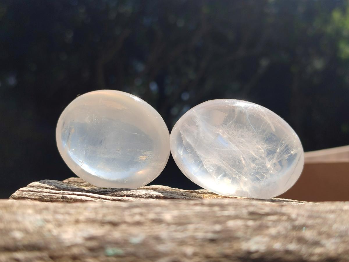 Polished Girasol Pearl Quartz Palm Stones x 31 From Ambatondrazaka, Madagascar - Toprock Gemstones and Minerals 