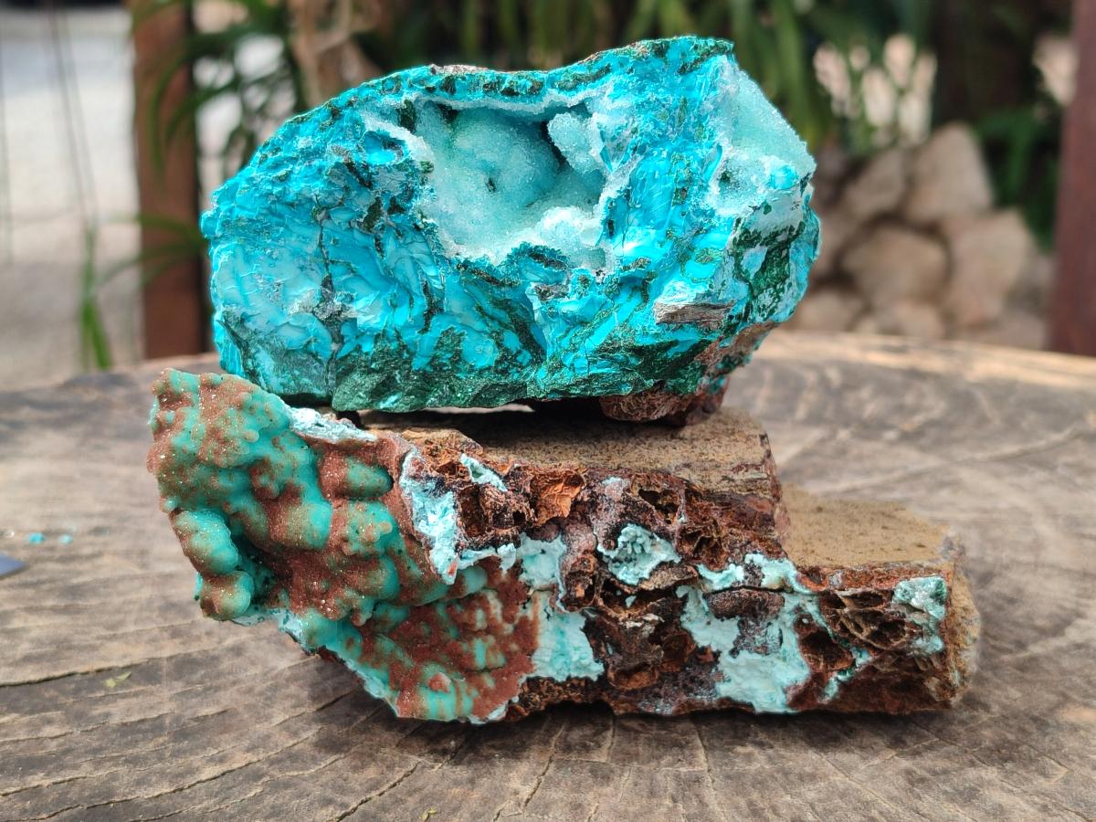 Natural Drusy Coated Chrysocolla with Malachite Specimens x 2 From Lupoto Mine, Congo - Toprock Gemstones and Minerals 