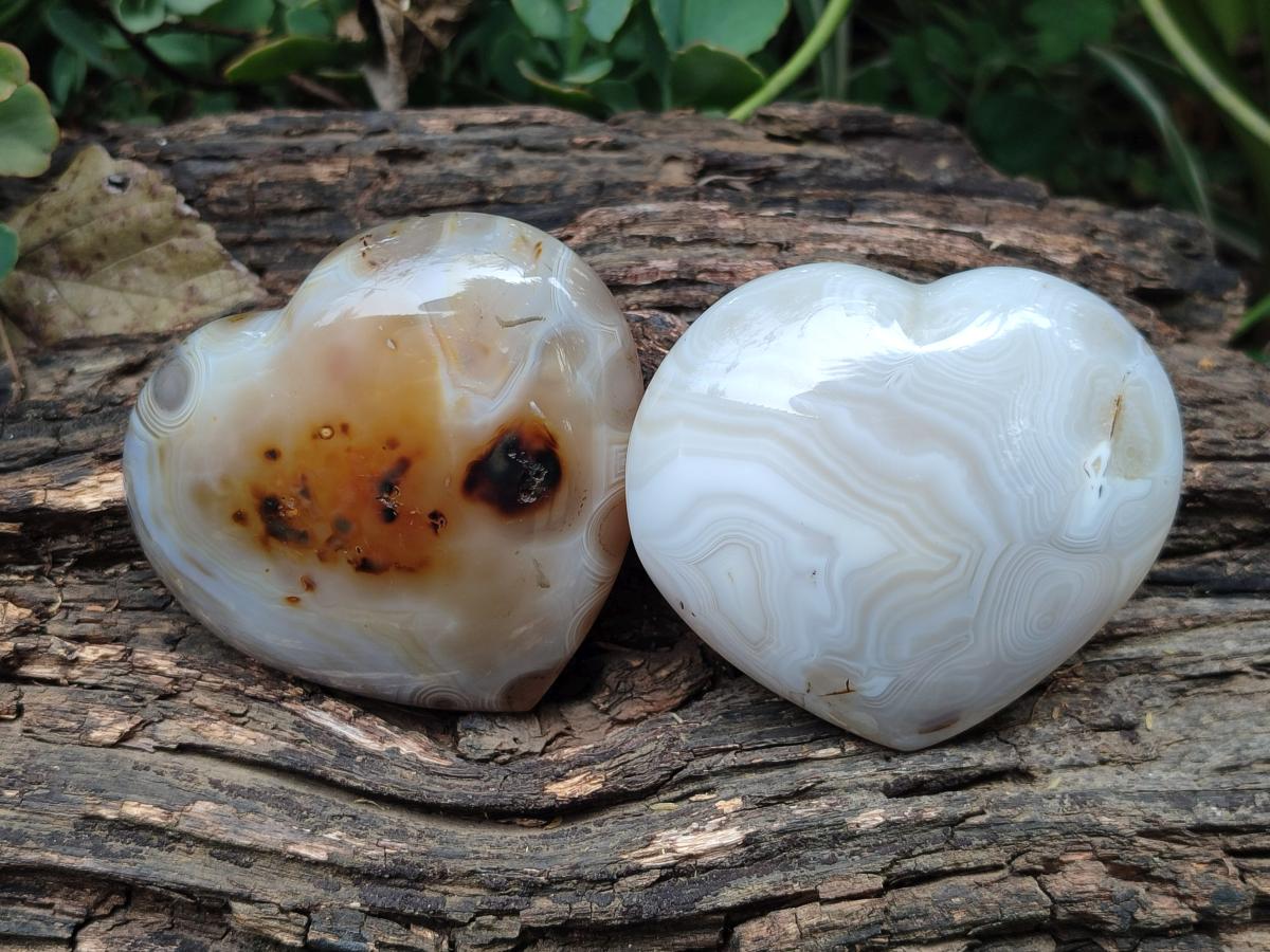Polished Banded Agate Hearts x 3 From Madagascar - Toprock Gemstones and Minerals 