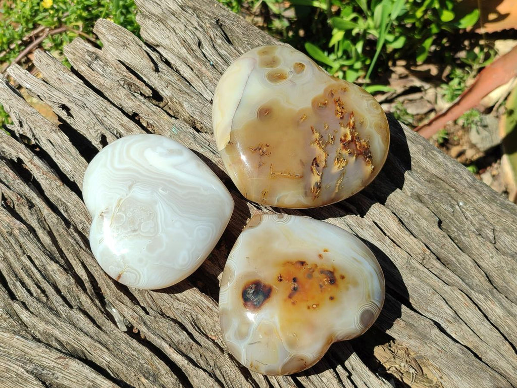 Polished Banded Agate Hearts x 3 From Madagascar - Toprock Gemstones and Minerals 