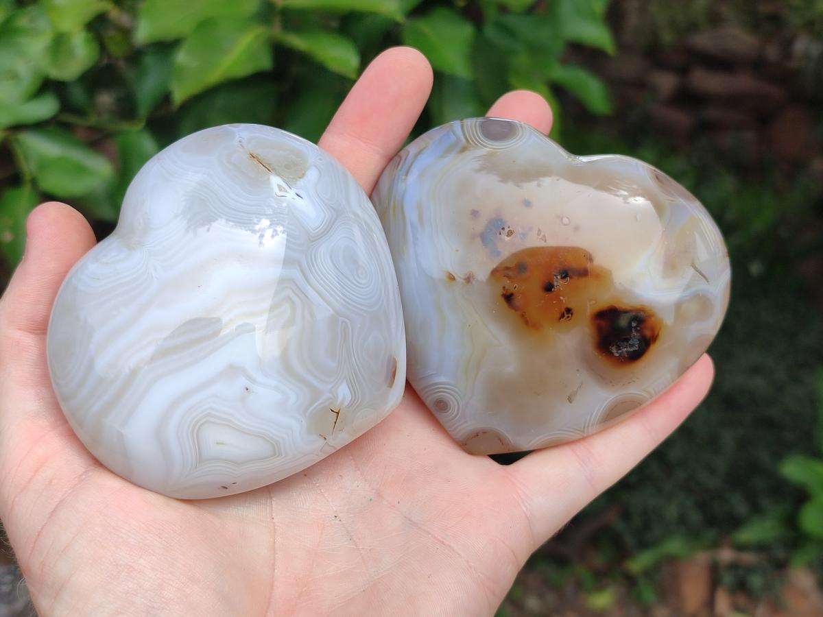 Polished Banded Agate Hearts x 3 From Madagascar - Toprock Gemstones and Minerals 