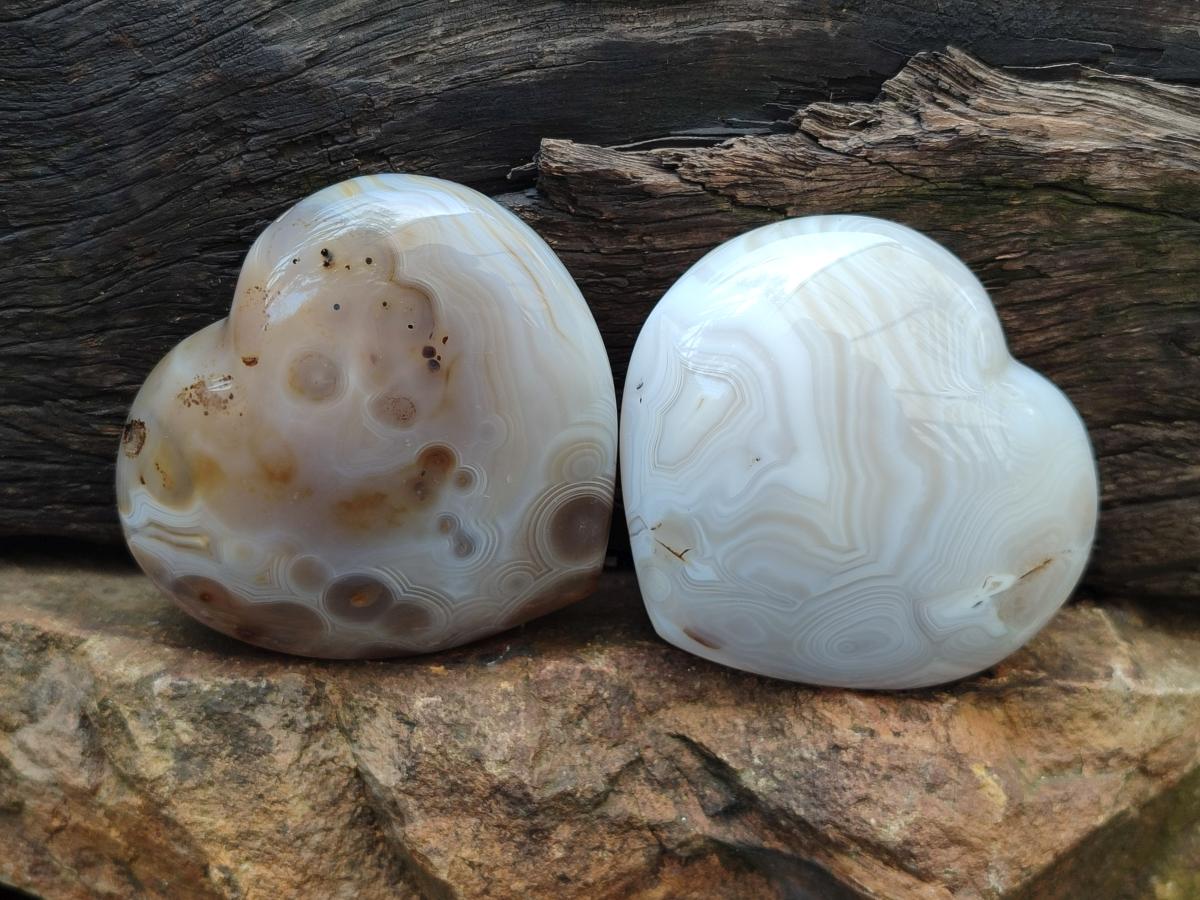 Polished Banded Agate Hearts x 3 From Madagascar - Toprock Gemstones and Minerals 