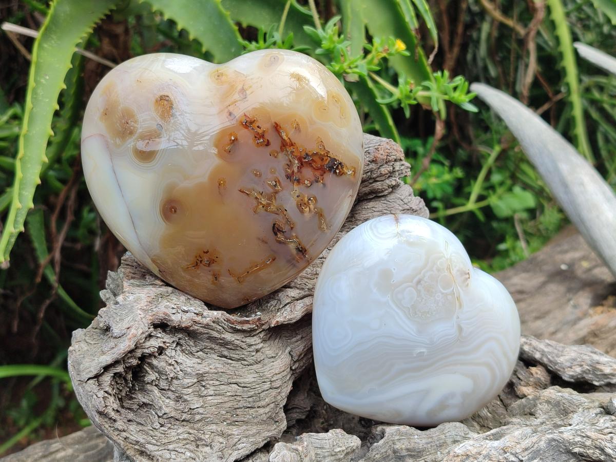 Polished Banded Agate Hearts x 3 From Madagascar - Toprock Gemstones and Minerals 