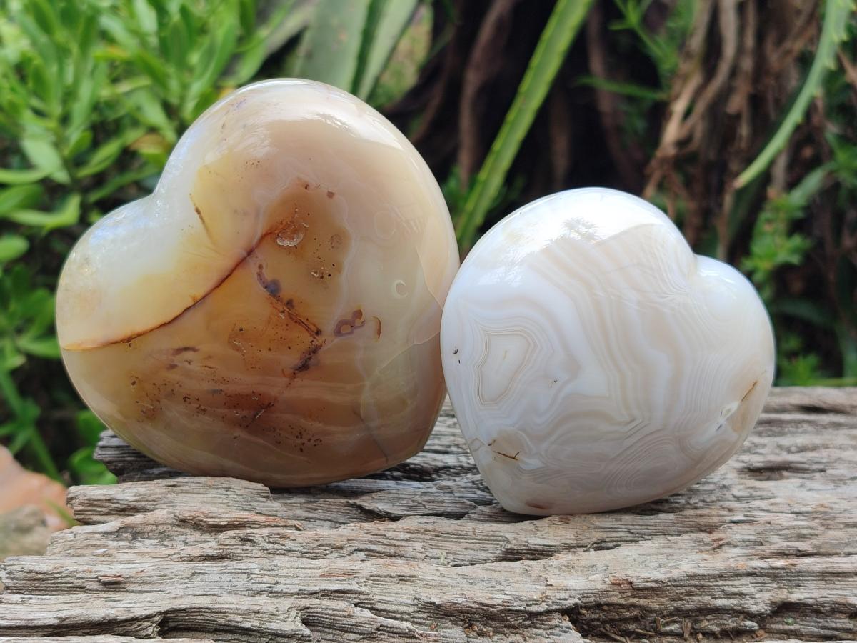Polished Banded Agate Hearts x 3 From Madagascar - Toprock Gemstones and Minerals 