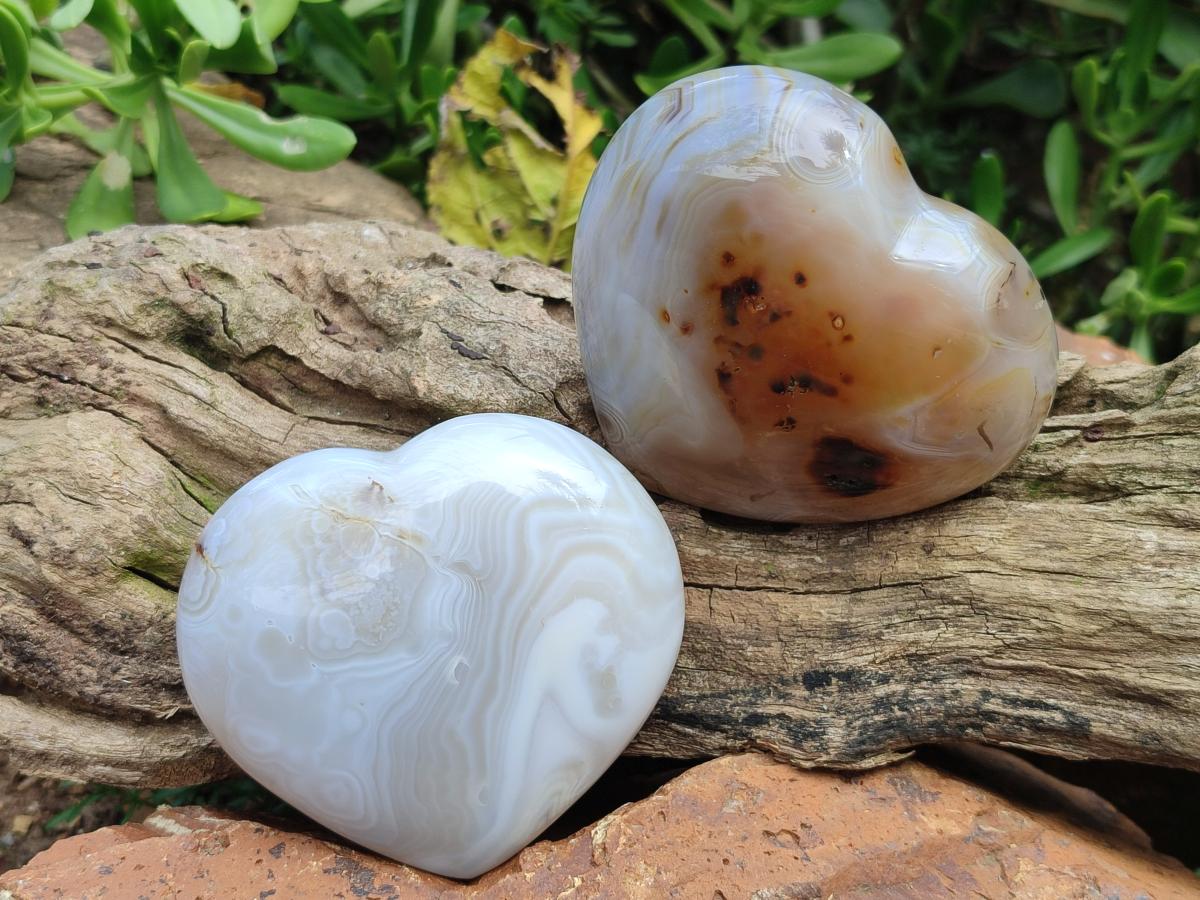 Polished Banded Agate Hearts x 3 From Madagascar - Toprock Gemstones and Minerals 